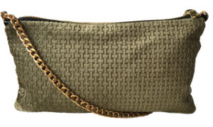 DARCY DISCO POUCH IN OLIVE JUICE SILK AND VELVET