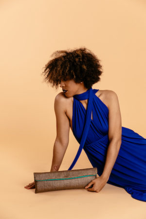 LUELLA EXTRA WIDE CLUTCH IN GREIGE RAFFIA