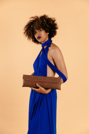 LUELLA EXTRA WIDE CLUTCH IN BURNT SIENNA RAFFIA