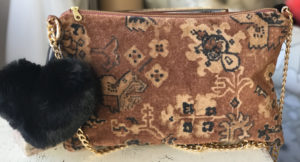 AZTEC VELVET CROSSBODY BAG with BLACK POM POM KEYCHAIN
